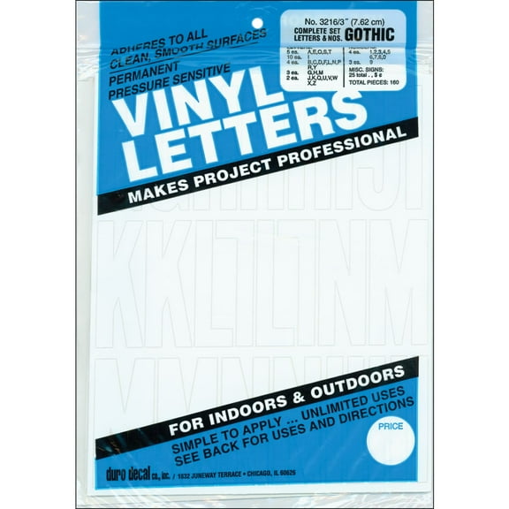 Duro Permanent Adhesive Vinyl Letters & Numbers 3" 160/Pkg-White