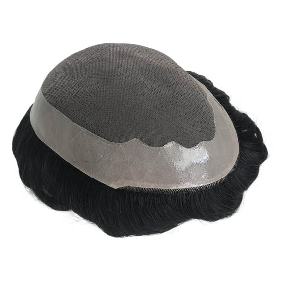 Duro Mono Base Men Toupee 100% Human Hair Hair Replacement System for Men Natural Black Wig Invisible Hairline