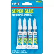 Duro Super Glue, 1 Pack of 4 Tubes, Clear 0.1 oz Tubes