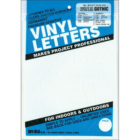 Duro Permanent Adhesive Vinyl Letters & Numbers 1" 183/Pkg-White