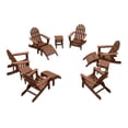 thumbnail image 1 of DuroGreen 12-Pc Folding Adirondack Chair Set, 6 Chairs, 3 Ottomans, and 3 Side Tables Made With All-Weather Tangentwood, Oversized, High End Patio Furniture, No Maintenance, USA Made, Teak, 1 of 7