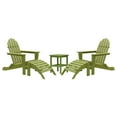thumbnail image 1 of DuroGreen 5-Pc Folding Adirondack Chair Set, 2 Chairs, 2 Ottomans, and 1 Side Table Made With All-Weather Tangent Lumber, Oversized, High End Patio Furniture, No Maintenance, USA Made, Lime Green, 1 of 7