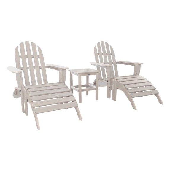DuroGreen 5-Pc Folding Adirondack Chair Set, 2 Chairs, 2 Ottomans, and 1 Side Table Made With All-Weather TangentSustainable Lumber, Oversized, High End Furniture, No Maintenance, Paper Birch