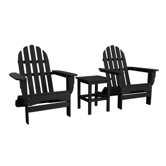 DuroGreen Adirondack Chair Set Made with All-Weather Tangent lumber, 2 Chairs, 1 Side Table, Oversized, High End Patio Furniture for Porch, Lawn, or Deck, No Maintenance, , Black