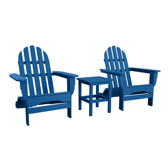 DuroGreen Adirondack Chair Set Made With All-Weather Tangent lumber, 2 Chairs, 1 Side Table, Oversized, High End Patio Furniture for Porch, Lawn, or Deck, No Maintenance, USA Made, Royal Blue