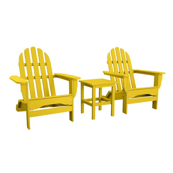 DuroGreen Adirondack Chair Set Made With All-Weather Tangent lumber, 2 Chairs, 1 Side Table, Oversized, High End Patio Furniture for Porch, Lawn, or Deck, No Maintenance, USA Made, Lemon Yellow