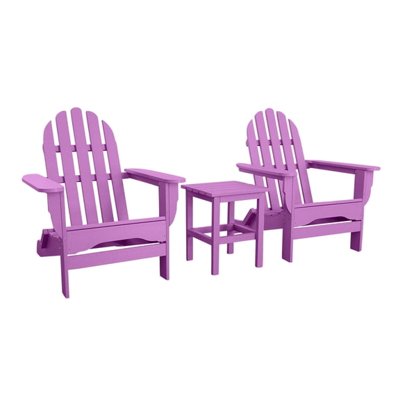 DuroGreen Adirondack Chair Set Made With All-Weather Tangent lumber, 2 Chairs, 1 Side Table, Oversized, High End Patio Furniture for Porch, Lawn, or Deck, No Maintenance, USA Made, Lilac