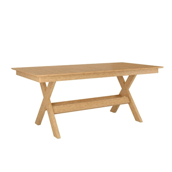 DuroGreen Crossbase 72" Rectangular Dining Table Made With All-Weather Tangent Sustainable Lumber, High End Outdoor Dining Table, No Maintenance Patio Furniture, Easy Assembly, Natural Teak