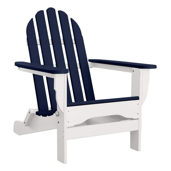 DuroGreen Folding Adirondack Chair Made with All-Weather Tangentwood, Oversized, High End Patio Furniture for Porch, Lawn, Deck, or Fire Pit, No Maintenance, USA Made, White with Navy
