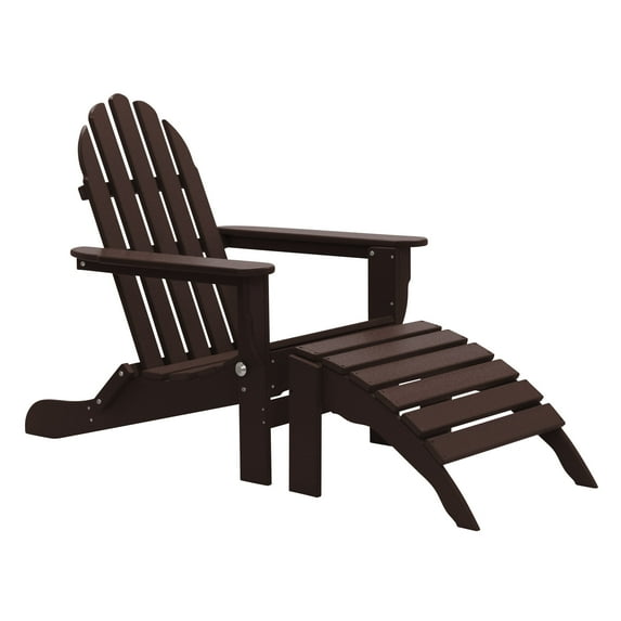 DuroGreen Folding Adirondack Chair With Ottoman, Made With All-Weather Tangent Lumber, Oversized, High End Patio Furniture for Porch, Lawn, Deck, or Fire Pit, No Maintenance, , Chocolate