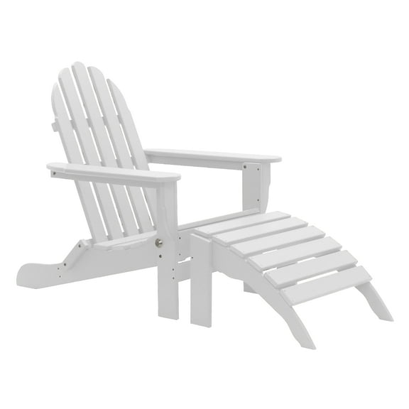 DuroGreen Folding Adirondack Chair With Ottoman, Made With All-Weather Tangent Sustainable Lumber, Oversized, High End Furniture for Porch, Lawn, Deck, or Fire Pit, No Maintenance, USA Made, White