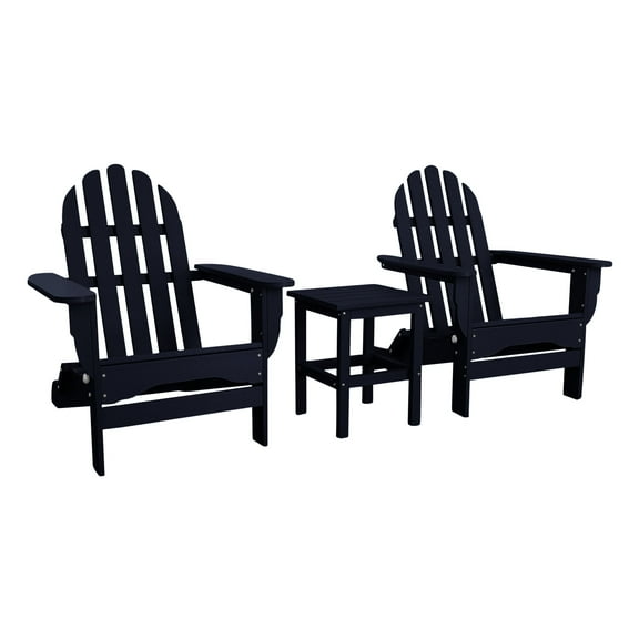DuroGreen Folding Adirondack Chair Set Made With All-Weather Tangent Lumber, 2 Chairs, 1 Side Table, Oversized, High End Patio Furniture for Porch, Lawn, Deck, No Maintenance, USA Made, Navy