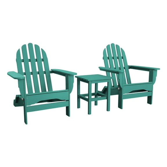DuroGreen Folding Adirondack Chair Set Made With All-Weather Tangent Lumber, 2 Chairs, 1 Side Table, Oversized, High End Patio Furniture for Porch, Lawn, Deck, No Maintenance, USA Made, Aruba