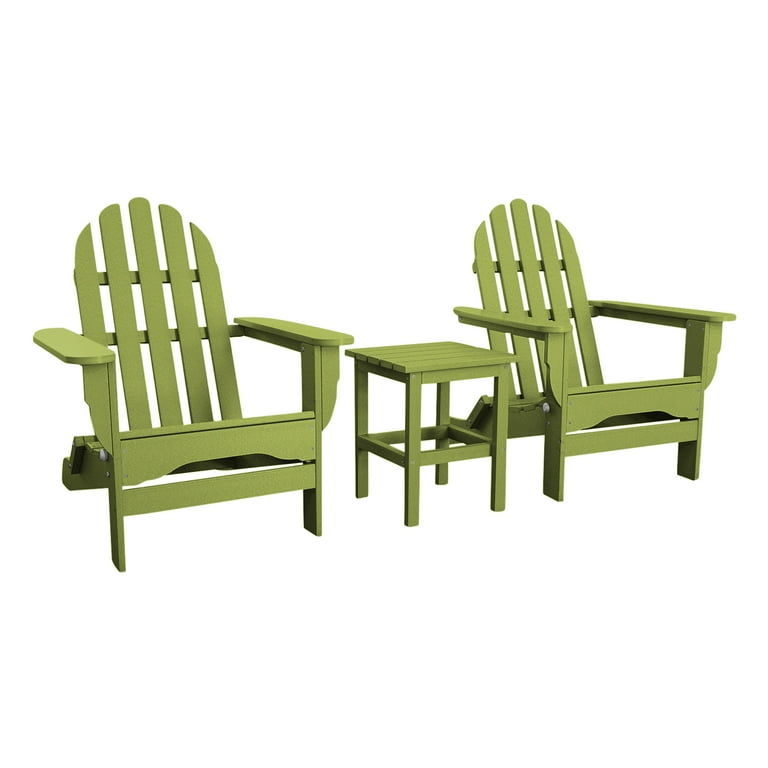 DuroGreen Folding Adirondack Chair Set Made With All Weather Tangentwood 2 Chairs 1 Side Table Oversized High End Patio Furniture for Porch Lawn Deck No Maintenance USA Made Lime Green Walmart