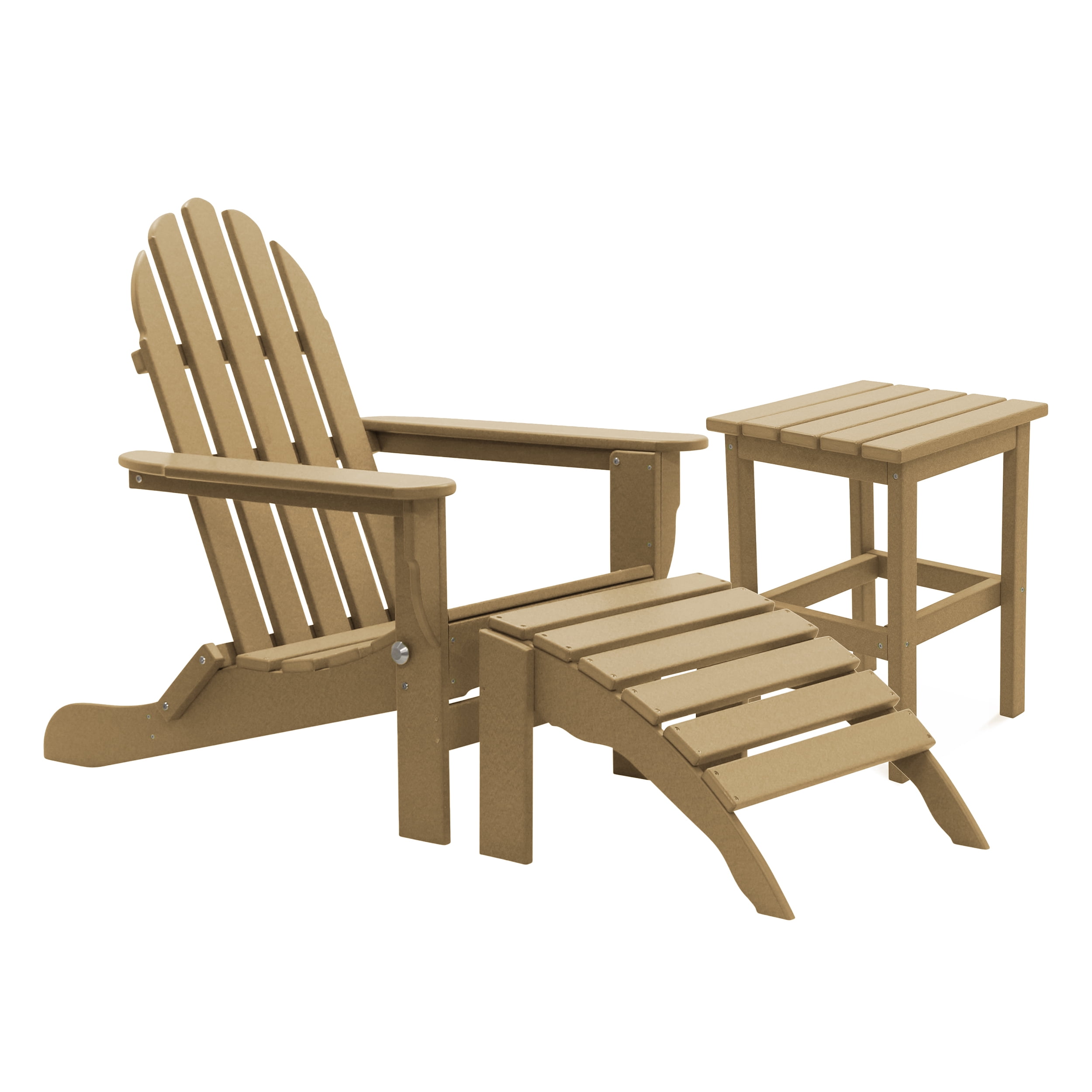 DuroGreen Folding Adirondack Chair With Ottoman and Side Table, Made