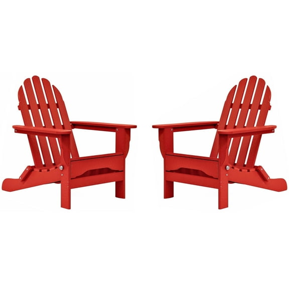 DuroGreen Folding Adirondack Chairs Made With All-Weather Tangent Lumber, Set of 2, Oversized, High End Patio Furniture for Porch, Lawn, Deck, or Fire Pit, No Maintenance, USA Made, Bright Red