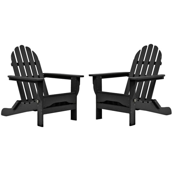 DuroGreen Folding Adirondack Chairs Made with All-Weather Tangent Lumber, Set of 2, Oversized, High End Patio Furniture for Porch, Lawn, Deck, or Fire Pit, No Maintenance, USA Made, Black