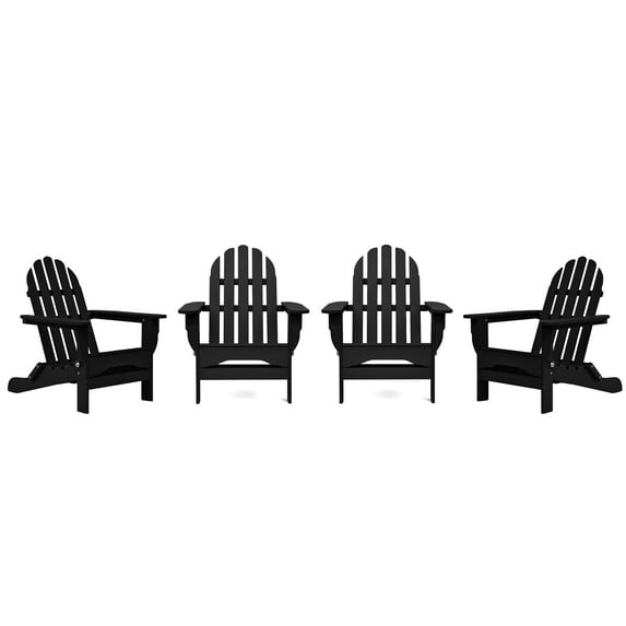 DuroGreen Folding Adirondack Chairs Made With All-Weather Tangent Lumber, Set of 4, Oversized, High End Patio Furniture for Porch, Lawn, Deck, or Fire Pit, No Maintenance, , Black