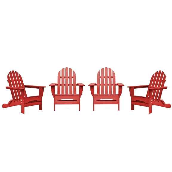 DuroGreen Folding Adirondack Chairs Made With All-Weather Tangent Lumber, Set of 4, Oversized, High End Patio Furniture for Porch, Lawn, Deck, or Fire Pit, No Maintenance, , Bright Red