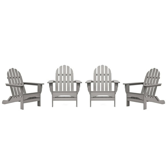 DuroGreen Folding Adirondack Chairs Made With All-Weather Tangent Lumber, Set of 4, Oversized, High End Patio Furniture for Porch, Lawn, Deck, or Fire Pit, No Maintenance, , Light Gray