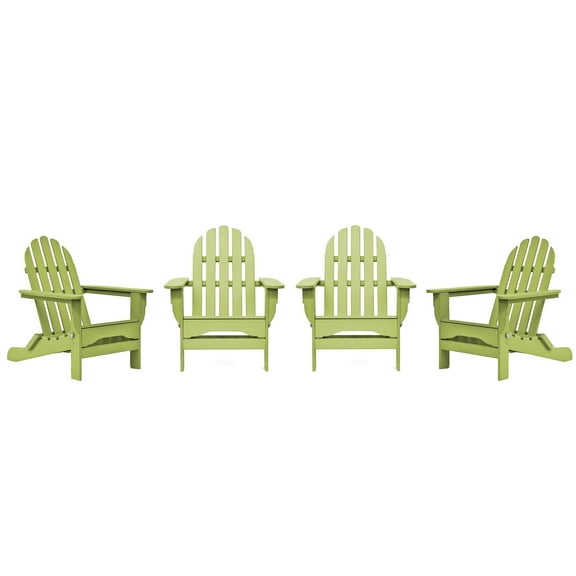 DuroGreen Folding Adirondack Chairs Made With All-Weather Tangent Lumber, Set of 4, Oversized, High End Patio Furniture for Porch, Lawn, Deck, or Fire Pit, No Maintenance, , Lime Green