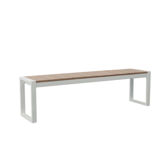 DuroGreen Park City 60" Dining Bench Made With All-Weather Tangent Sustainable Lumber, High End Outdoor Seating, No Maintenance Deck and Patio Furniture, Easy Assembly, White with Weathered Wood
