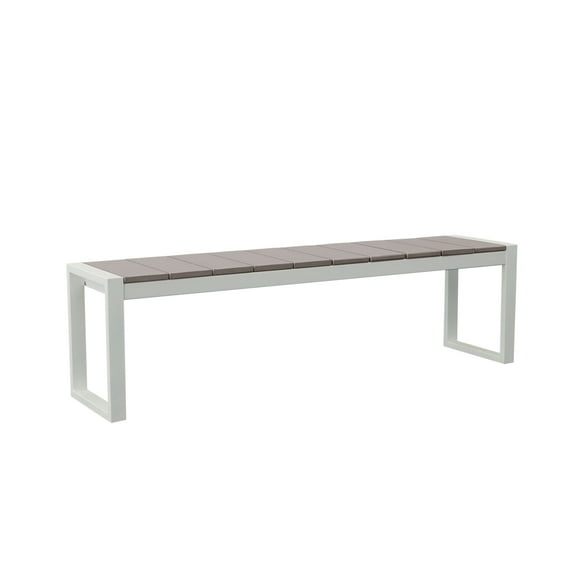 DuroGreen Park City 60" Dining Bench Made With All-Weather Tangent Sustainable Lumber, High End Outdoor Seating, No Maintenance Deck and Patio Furniture, Easy Assembly, US Made, White with Light Gray