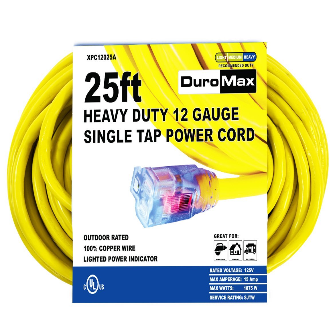 DuroMax XPC10050C 50Foot 10 Gauge Triple Tap Extension Power Cord