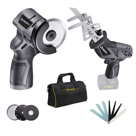 Durofix G12 Series RJ1217-2-K9 12V Cordless Reciprocating Saw Power Tool Combo Kit with 3 Inch Compact Cut Off Tool, 1 Battery & Charger