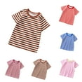 thumbnail image 1 of Dursoulink Birthday Party Short Sleeve Round Neck Blouse for Girls, Striped Print, Soft Polyester Spandex Blend, Four Season Wear, Toddler to Kids Size 80-140, 1 of 3