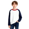 thumbnail image 1 of Dursoulink Boys Color-Block Raglan-Sleeve Long-Sleeve T-Shirt Crewneck Pullover with Contrast Shoulder Panels, Sporty Casual, Sizes 110-160, 1 of 4