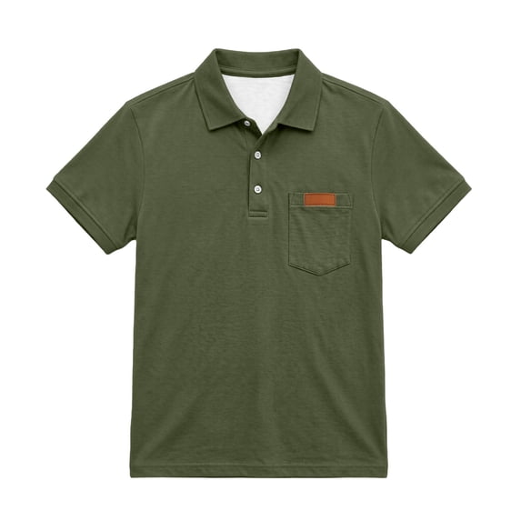 Dursoulink Boys Short Sleeve Button Down Shirt Military Green Turn-down Collar Uniform Top with Chest Pocket Sizes 100-170