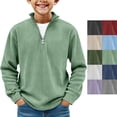 thumbnail image 1 of Dursoulink Casual Long Sleeve Zip-Up Shirt for Boys, Relaxed Fit with Notched Lapel Collar, 98% Cotton 2% Spandex Blend, Solid Color Design, 1 of 6