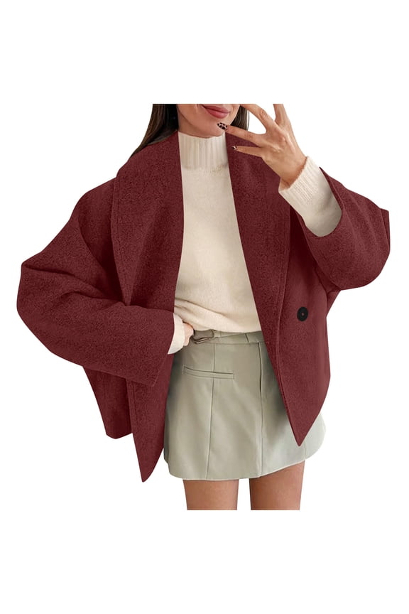 Cropped Double-Breasted Pea Coats for Women, Lapel Long Sleeve Coat, Winter Outerwear for Casual and Dressy Wear, Sizes S-XXL