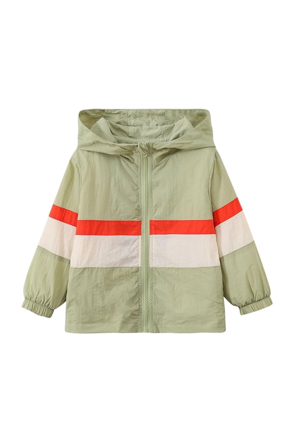 Hooded Jackets for Kids, Color Barrier Zip Front Long Sleeve Coat, Casual Outerwear for School and Daily Wear, Sizes 100-150