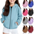 thumbnail image 1 of Dursoulink Kids Zip Up Hoodie for Girls, Long Sleeve Casual Sweatshirt with Front Full Zip Closure, Two Pockets, Polyester Fabric, Solid Color, Fall Winter Outerwear, 1 of 9