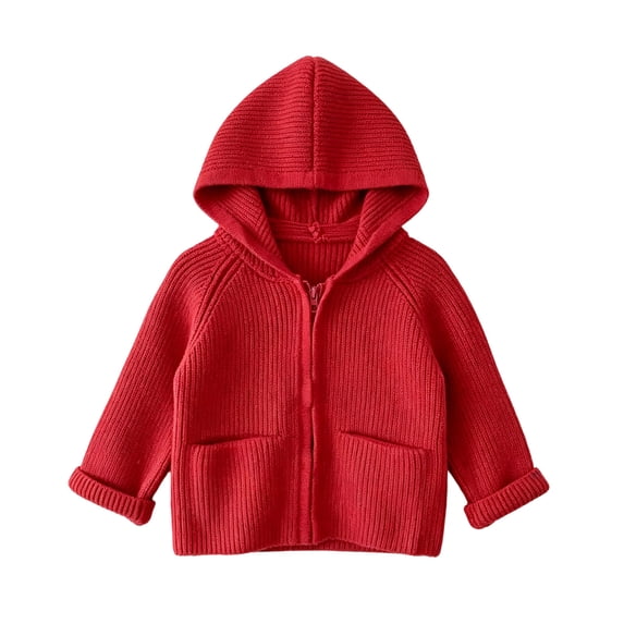 Dursoulink Knit Cardigan for Baby Toddler Hooded Zipper Sweater Coat with Pockets, Sizes 18-24M