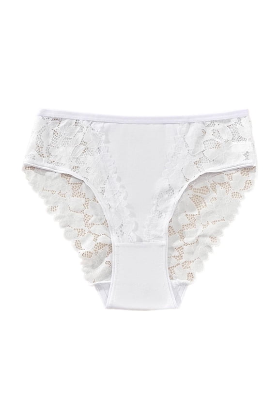 Lace Side Panties for Women - Mid Waist Solid Color Briefs, Soft Breathable 3-Sided Base Layer for Daily Casual Wear