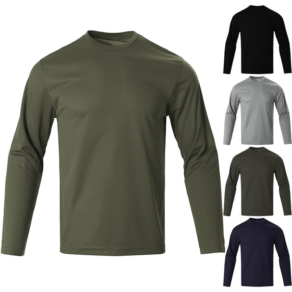 Dursoulink Long Sleeve Round Neck Shirt for Men, Quick Dry Breathable Polyester, Raglan Sleeve, Flat Stitching, Unlabeled Collar, for Sports and Outdoor Activities