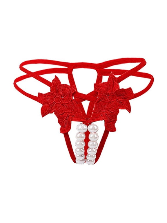 Pearl Thong Panties for Women - Low Lift String Briefs, Soft Large Bead Massage 3-Sided Base Layer for Private Wear
