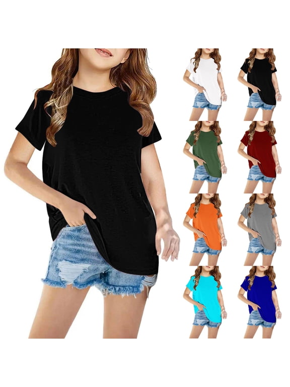 Short Sleeve Round Neck Blouse for Girls, Puff Sleeve, Polyester Spandex Blend, Casual Summer Top, Four Season Wear, Loose Fit