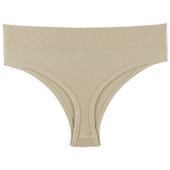 Dursoulink Solid Color Mid Waist Thong Panties for Women - Low Waist Comfy Yoga Briefs, Soft Breathable 3-Sided Base Layer for Daily Sport Wear