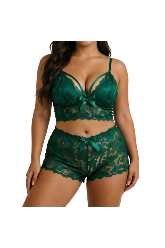 Women's Black Lace Bra and Shorts Set, Sheer Adjustable Strap Bralette and High-Waist Shorts, Alluring Sleepwear, Sizes S-XXXXL