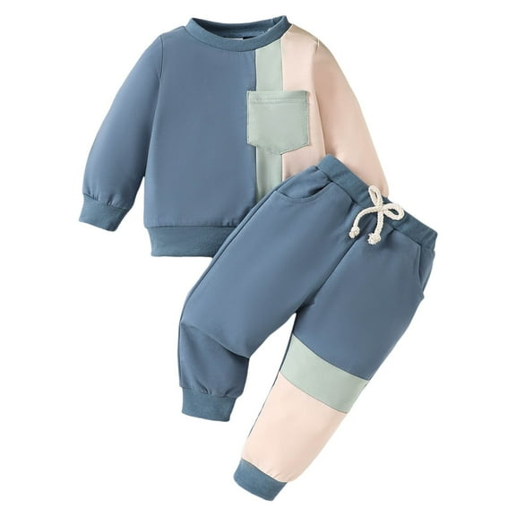 Durtebeua 2Pcs Fall Winter Outfits Children Kids Casual Solid Color Long Sleeve Sweatshirt Tracksuit Jogger Sweatpants Z01-Light Blue,12-18M