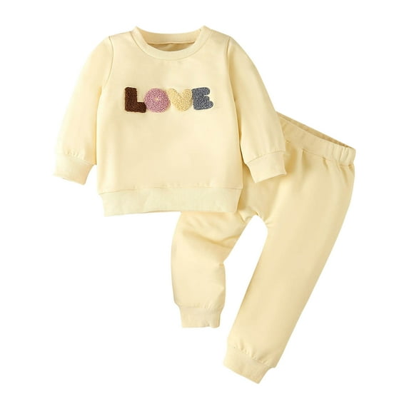 Durtebeua 2Pcs Set Infant Baby Girl Fall Clothes Girl Long Sleeve Crewneck Sweatshirt+Joggers Pants Winter Outfit Set Z03-Yellow,2-3 Years