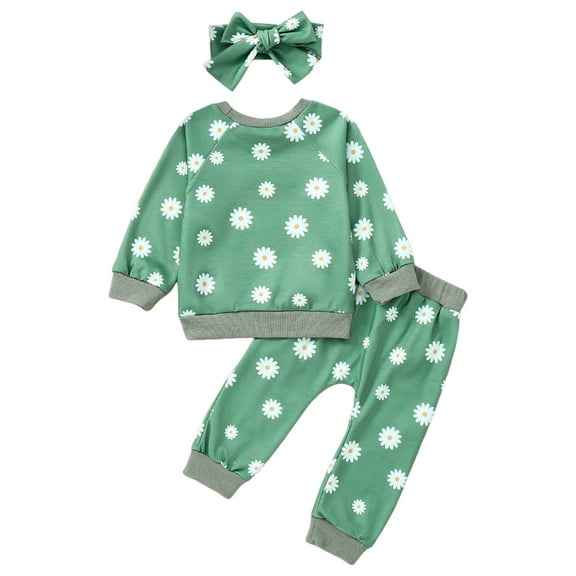Durtebeua 3Pcs Baby Girl Outfits Sweatshirt   Pants   Headband Fall Winter Clothes Z38-Green,6-12 Months