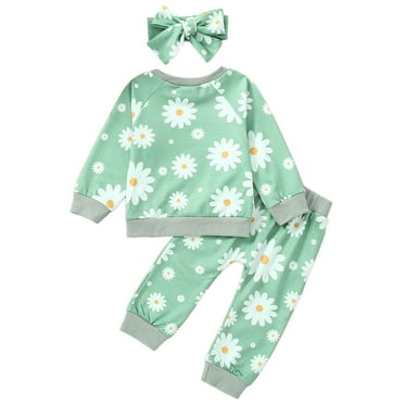 Durtebeua 3Pcs Baby Girl Outfits Sweatshirt   Pants   Headband Infant Fall Winter Clothes Z39-Light Green,18-24 Months
