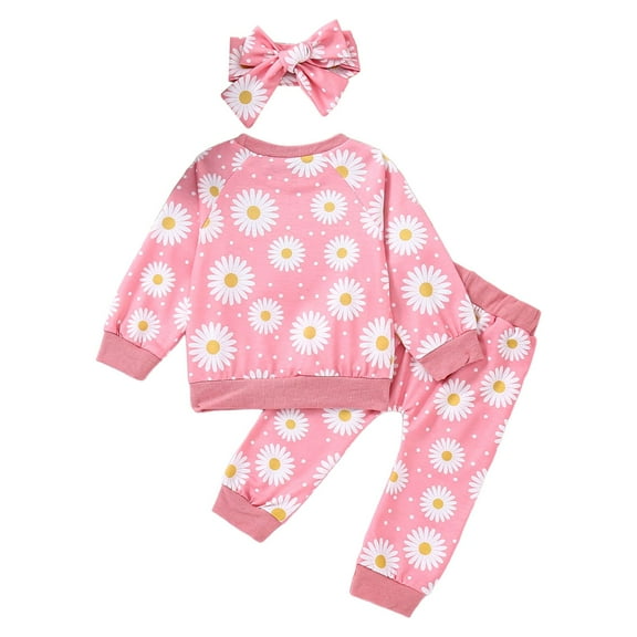 Durtebeua 3Pcs Baby Girl Outfits Sweatshirt Pants Headband Infant Fall Winter Clothes Z40-Pink,3-4 Years