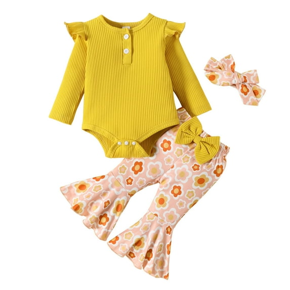 Durtebeua Toddler Baby Girls Fall Outfits Fall Long Sleeve Pants Headband Clothes Outfits 0-3 Months