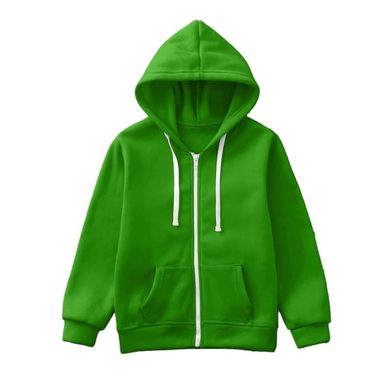 Durtebeua Boys Girls Zip Up Hoodie Sweatshirt with Hood, Lightweight Fleece Lining Solid Color Fall Winter Coat Outerwear Green,5-6 Years